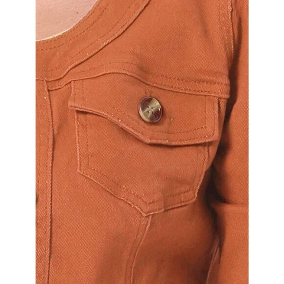 Women's Jean Jacket Slim Fit Casual Denim Jacket 3/4 Sleeves Outwear Orange - Picture 5 of 5